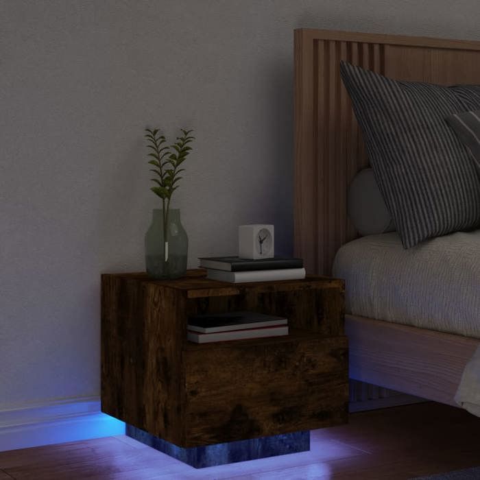 VidaXL Bedside Cabinets with LED Lights 2 Pcs, Bedside Tables with Storage, Bedroom Nightstands, Modern, Black 836806