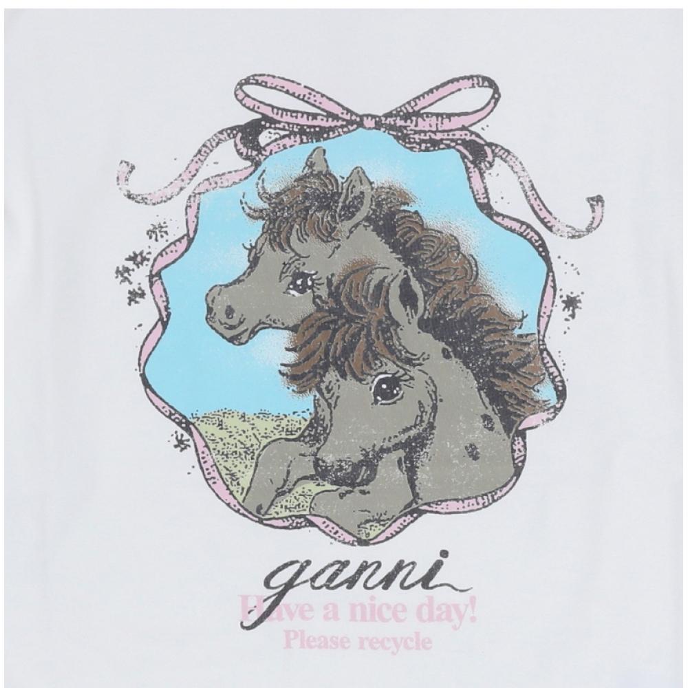 Ganni Baby FiT Pony Logo ShorT Sleeve Layered Women S Long Sleeve T ShirT A10502