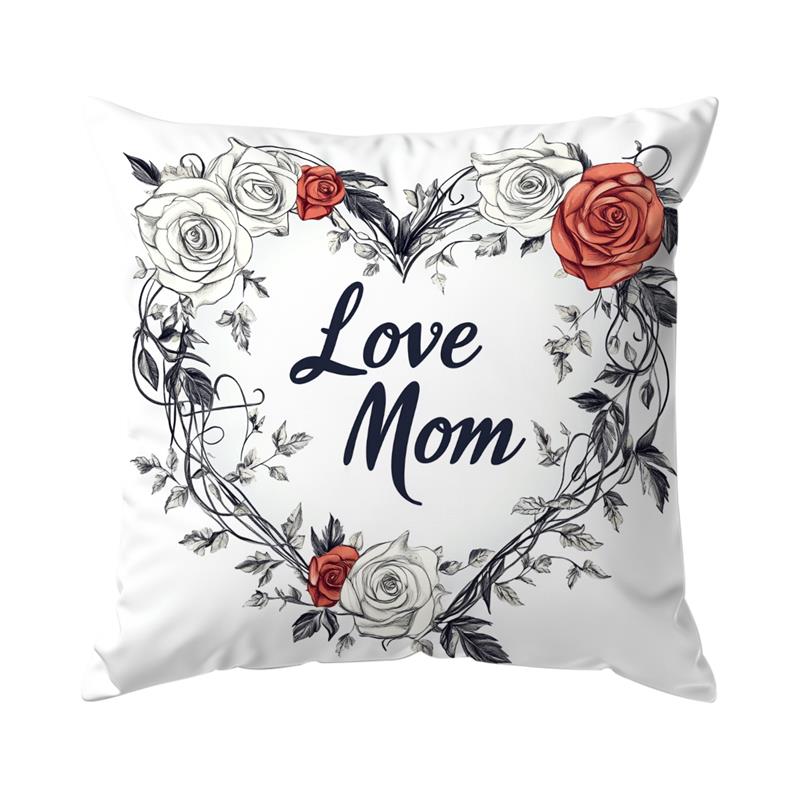 

45*45cm Rose Floral Heart Letters Print Decorative Pillow Cases Cushion Cover Home Decor Square Pillowcase For Mother S Day Gift 16x16Inch