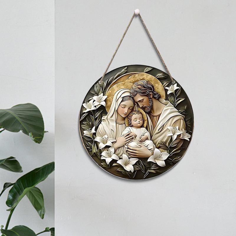 Религиозное искусство 2D плоский кулон с изображением рождения Иисуса деревянные украшения Рождественский идеальный декор рельефный эффект знак украшение сцены Рождества