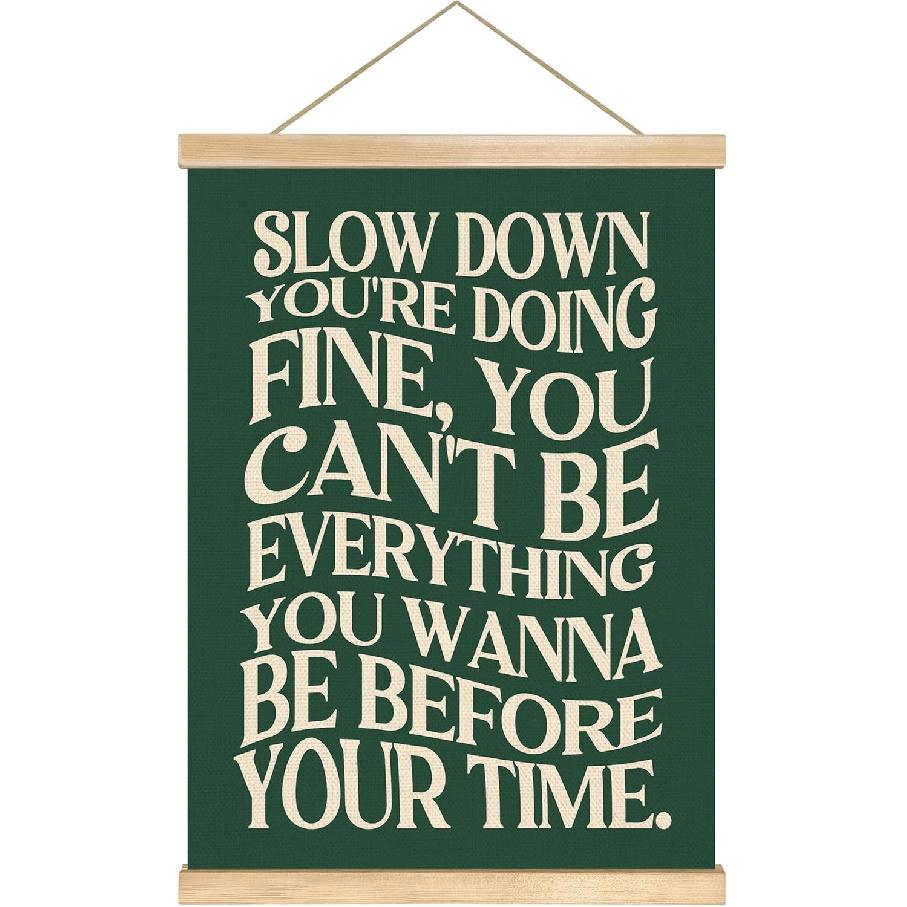 Daily Affirmations Wall Art Poster, 14x18.5 Inch Linen Canvas Wall Hanging Poster, Positive Quotes Motivational Decor for Self Love, Confidence, Green-Motivational