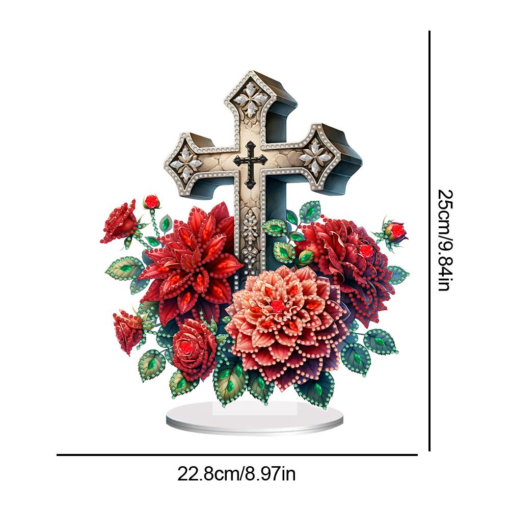 

Acrylic Special Shape Cross Rose Diamond Painting Tabletop Ornaments Kit Desktop Diamond Art Kits Rhinestones Desktop Ornaments