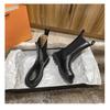 Classics Height Increasing Ankle Boot Women's Round Toe Black Leather Mid-Calf Boot Elastic Band British Style Women Shoes 35-40