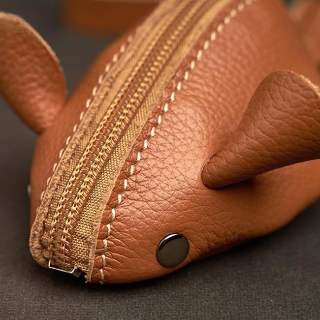 Genuine Leather Small Coin Purse Creative Lovely Rat Zipper Key Case Men Women Portable Key Wallets  Children's Key Bags