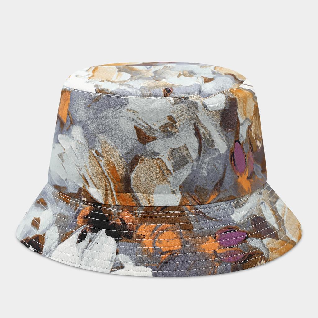 Double-sided Bucket Hat Women's Spring and Summer New Colorful Graffiti Flower Pot Hat Trendy Foldable Sun Hat Shows Small Face