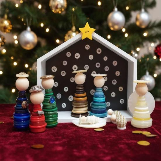 DIY Button Nativity Scene Kit Christmas Craft Set with Buttons Beads