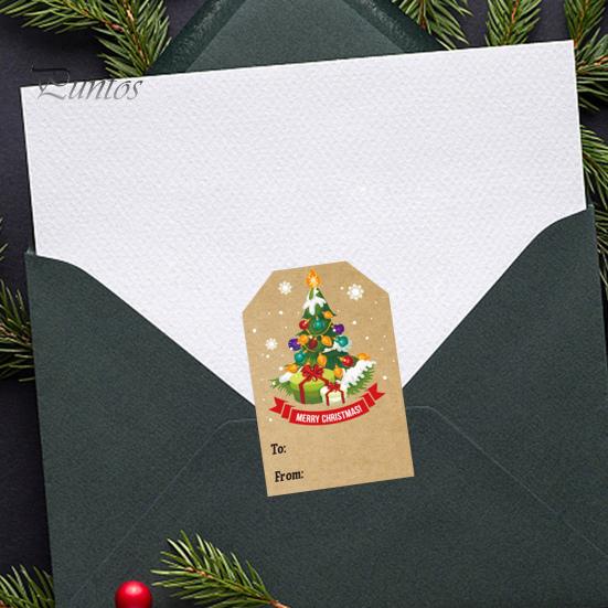 250Pcs/Roll Christmas Gift Tags Stickers Self-Adhesive Kraft Paper Clear Printed Pattern Fade-resistant Xmas Decals