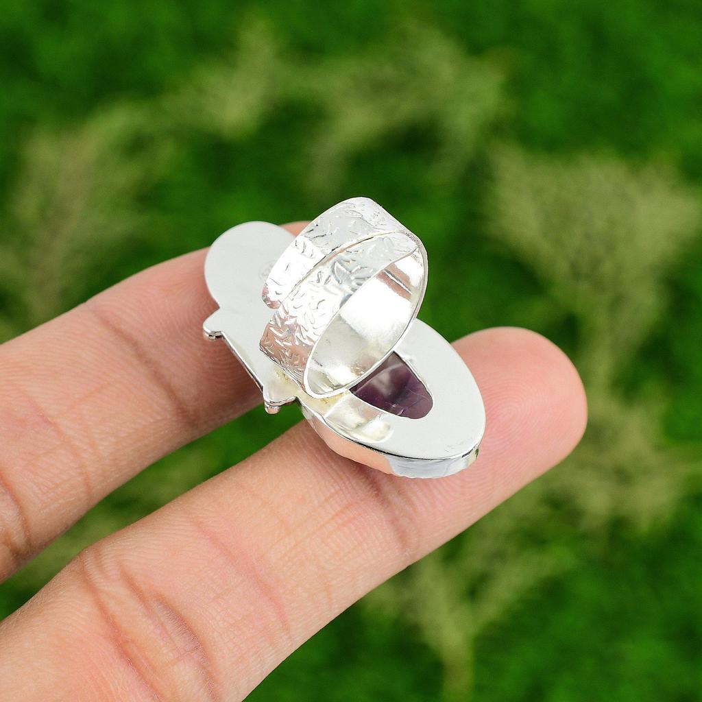 Natural Star Amethyst Promise Skull And Bone Purple Adjustable Ring 925 Silver
