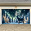 2D Magical Reindeer Northern Lights Garage Door Banner for Christmas Outdoor Decor
