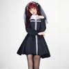 Milky Time Gothic Lolita Dress, Black, Long Sleeves, Maid/Sister Cosplay Costume, Women's, Halloween (XL)