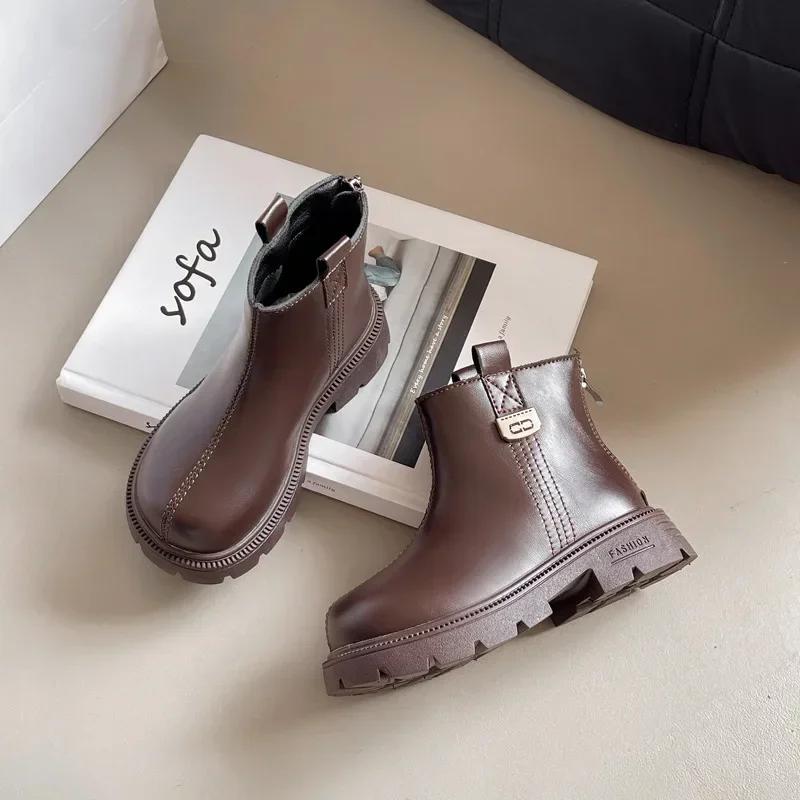 New Children's Boot Simple Classic Girls Ankle Boots Winter Black Brown Versatile Kids Fashion School Cotton Boots Warm Plush