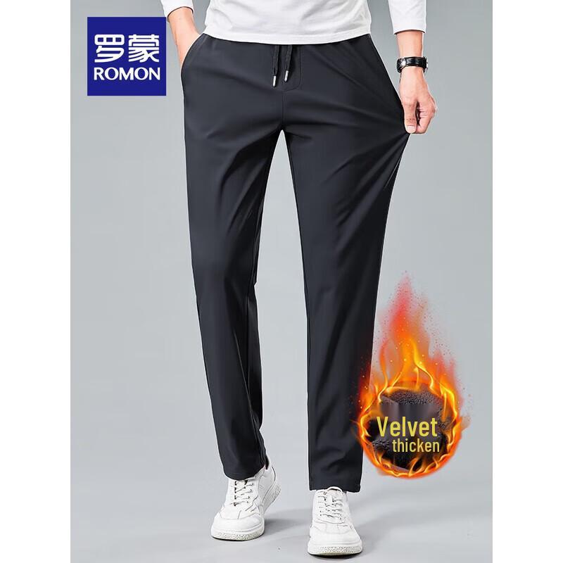 ROMON Men's Winter Thickened Straight-Leg Casual Pants