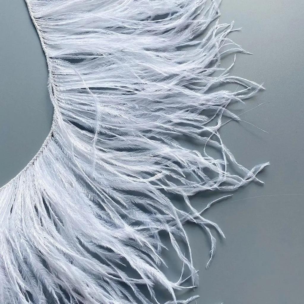 Feather White Ostrich Feather Trim for Wedding Party Dress Decorative Clothing Sewing Accessories 10-22cm Long Plume Fringe