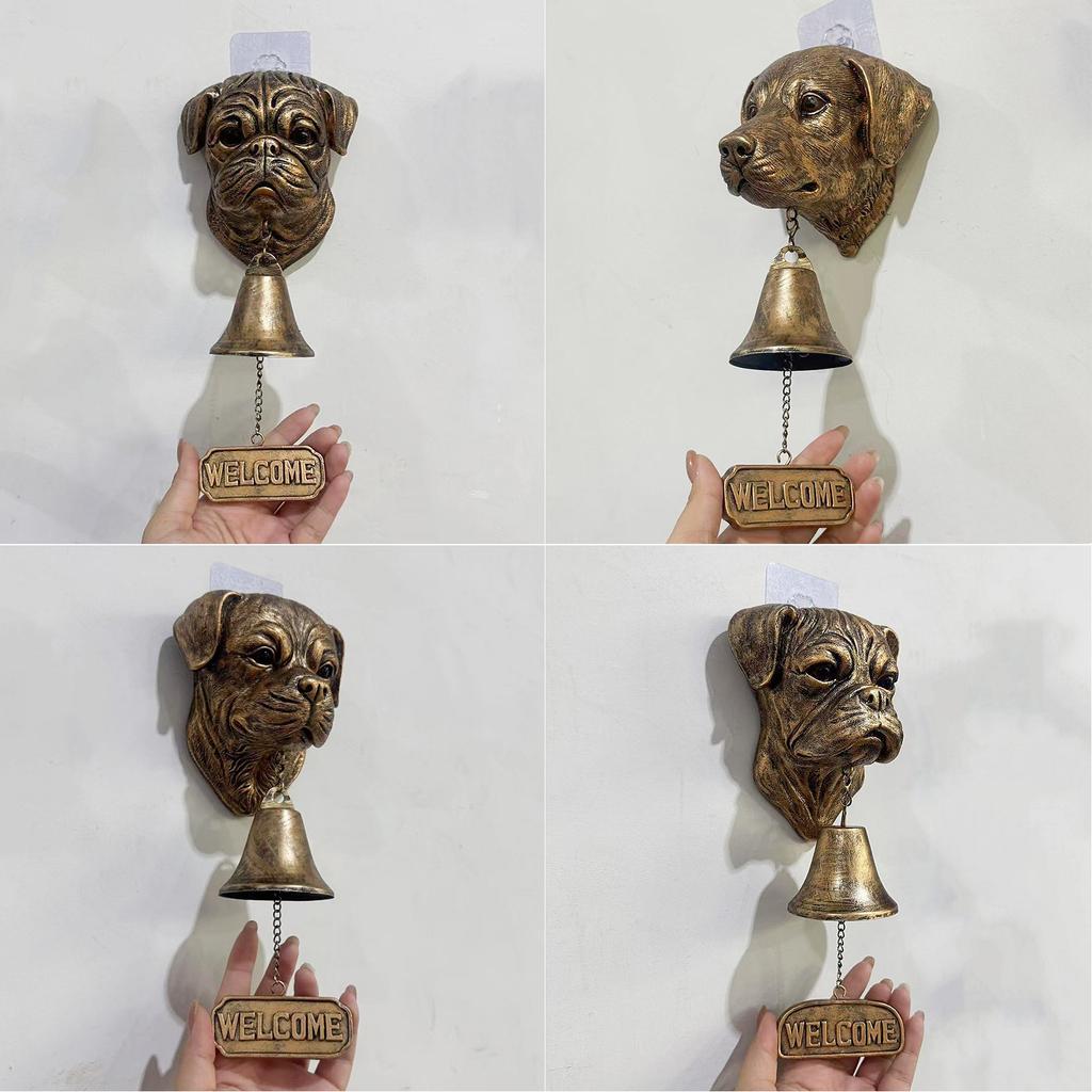 Vintage Bronze Dog Head Shape Resins Welcome Doorbell Outdoor Wall Hanging Decoration For Dog Lover Home Entrance Decors