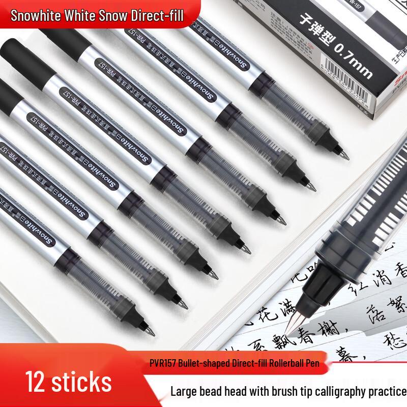 Snowhite 0.7mm Black Direct Liquid Rollerball Pens, 12-Pack
