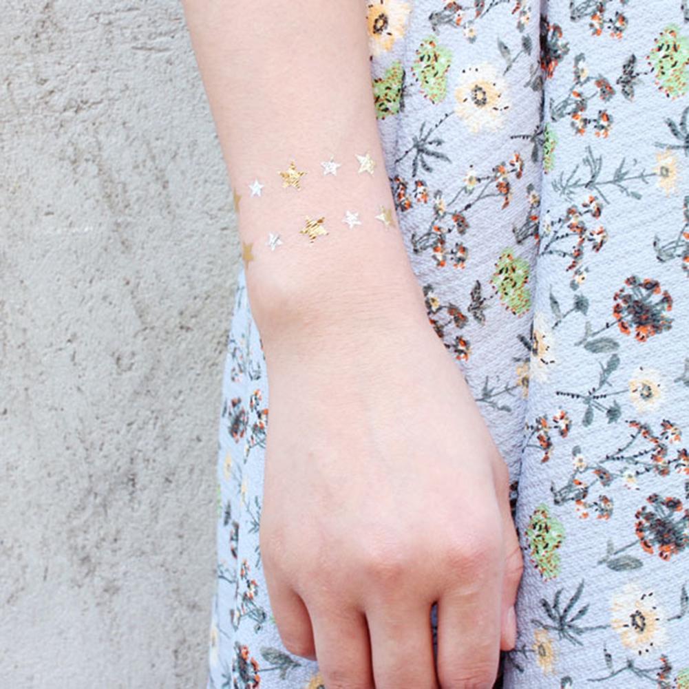 Life Beauty 2Pcs Waterproof Glitter Tattoo Metallic Gold Shiny Sticker Temporary Body Art