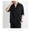 Men's Black Satin Short Sleeve Shirt Casual Oversized Streetwear Top
