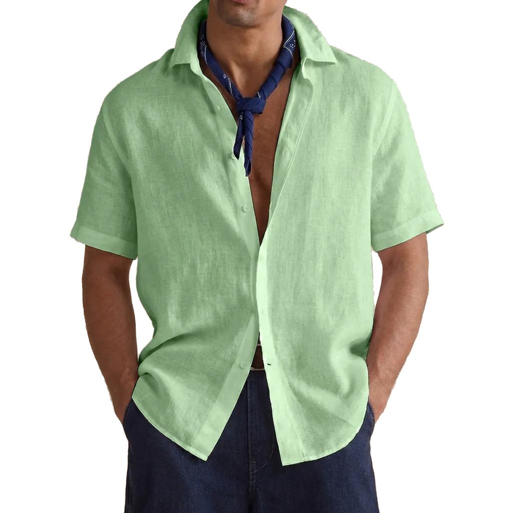 Men's Casual Button-down Loose Short-sleeved Shirt - Men's Plain Cotton Breathable Shirt Top