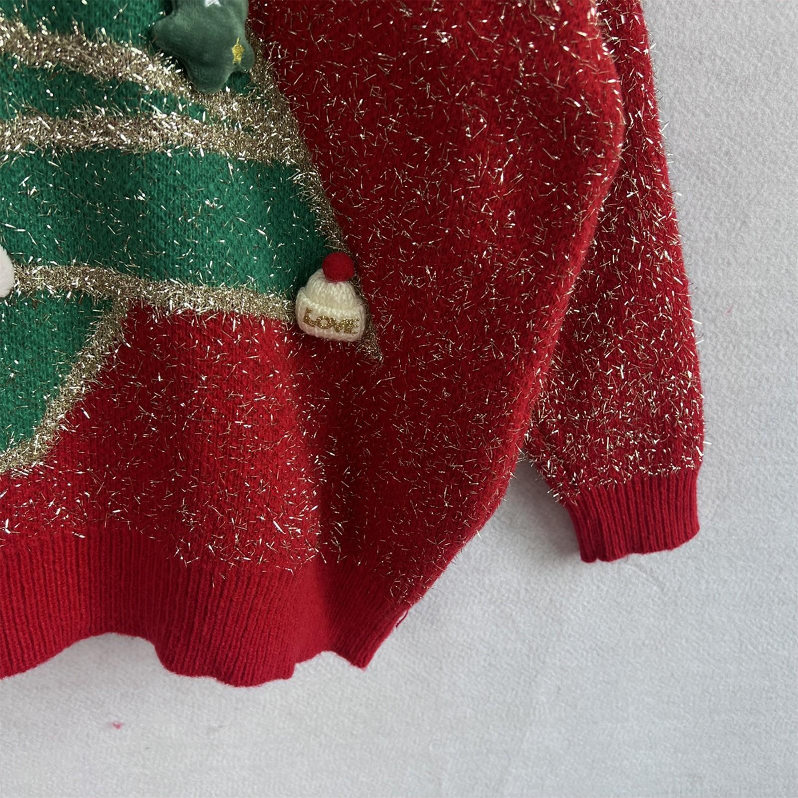 Женская мода осень и зима рождественский свободный круглый вырез пуловер вязаный свитер — фото 3