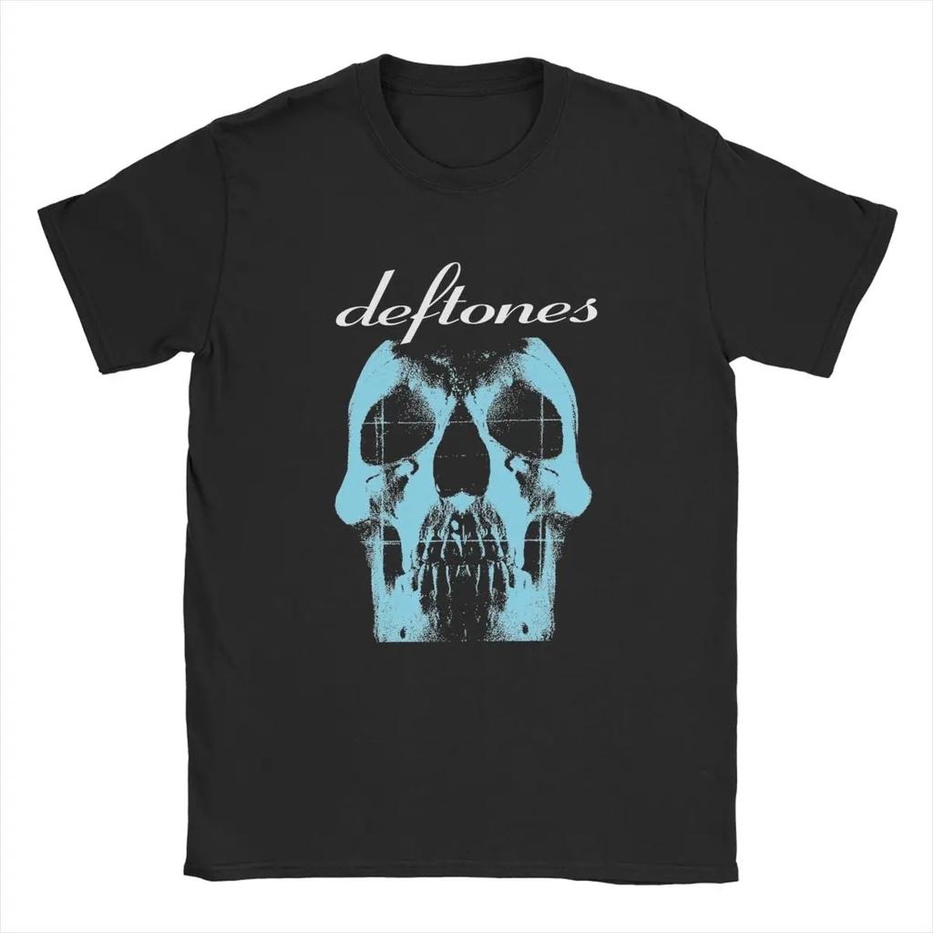 Deftones White Logo T-Shirts for Men Harajuku Gothic Japanese Vintage Cotton Tee Round Neck Short Sleeve Soft Oversized T Shirt