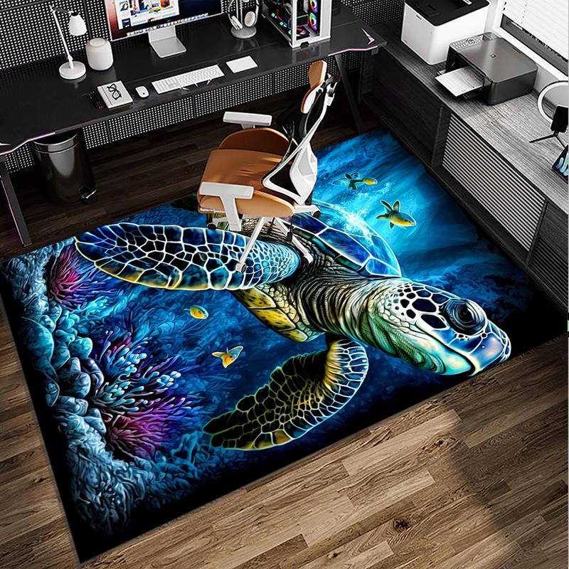Cartoon Sea Turtle Artwork Office Rug Chair Mat, Entryway Carpet, Suitable for Front Door, Bedroom, Living Room, Desk, Holiday Gift