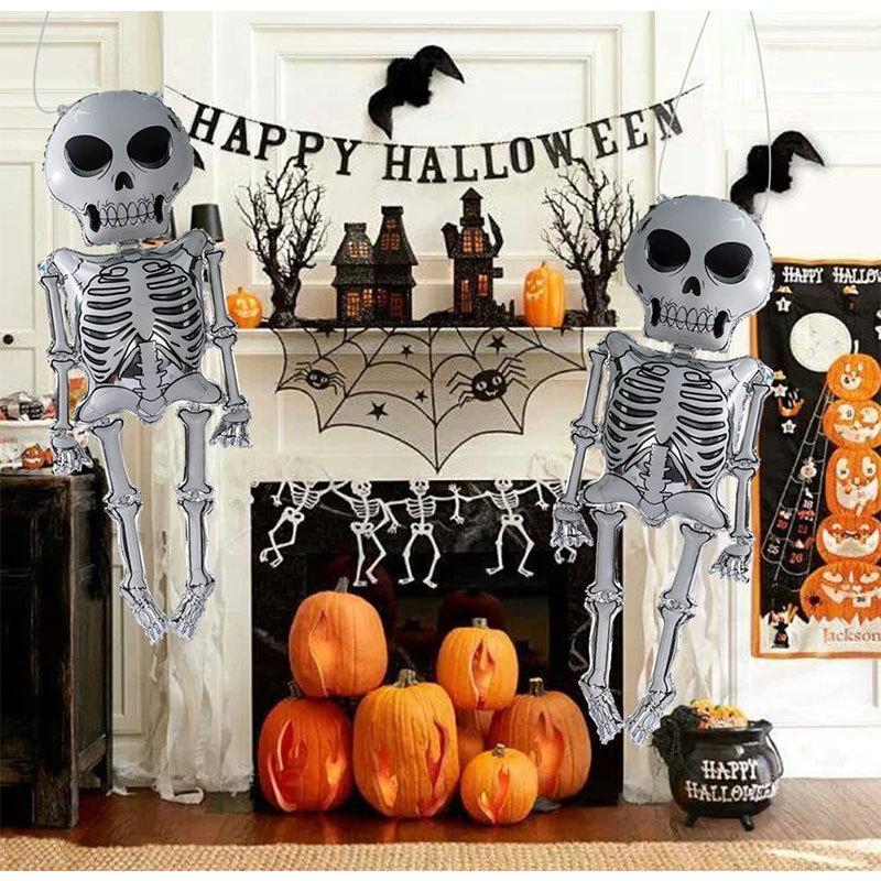 100'' Halloween Skull Balloon Giant Skeleton Foil Balloon Skeleton Birthday Party Supplies Spooky Halloween Balloons Decorations