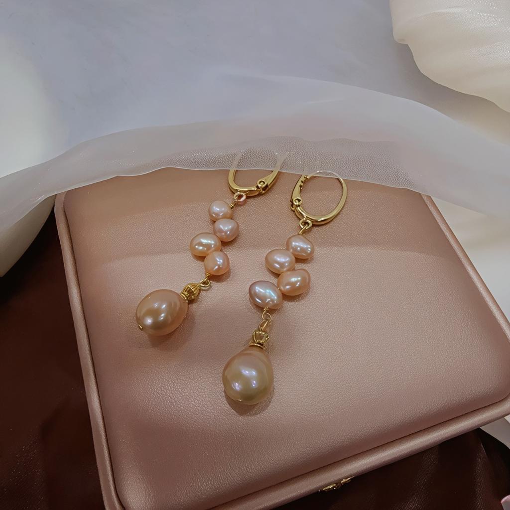 Natural freshwater pearl earrings women's pink girl earrings new Edison ear buckles