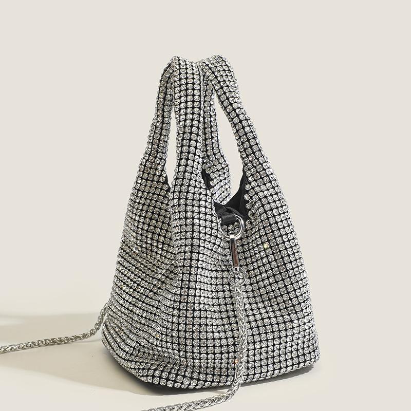 Dinner Chain Bag Women's Crossbody Bag Korean Version Diamond Handbag Vegetable Basket Rhinestone Bag Light Luxury High End Bucket Bag