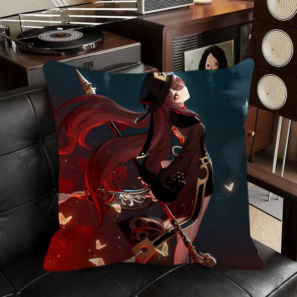 Hu Tao Genshin Impact Game Pillow Case Square Pillow Bedroom Sofa Leisure Comfort Cushion Car Home Decoration
