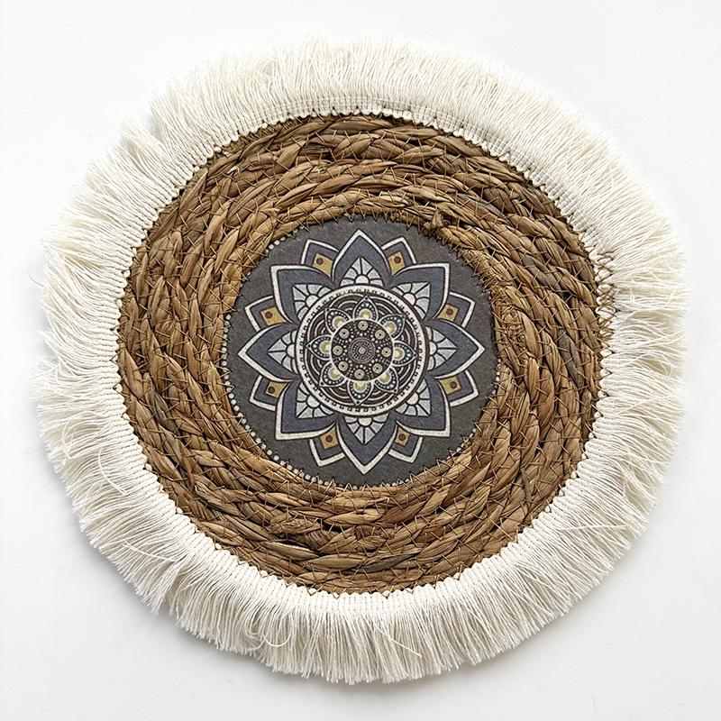 Bohemian Round Woven Straw Wall Decor for Bedroom or Dining Room