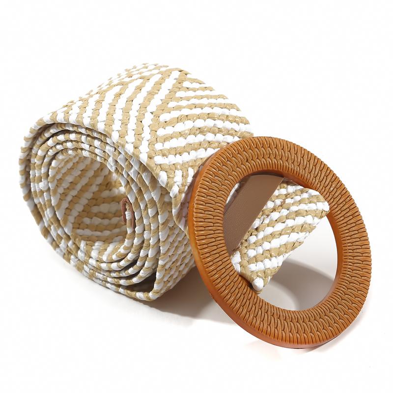Round Buckle Elastic Braided Belt Women Bohemian Dress Waistband Clothes Decoration Belt