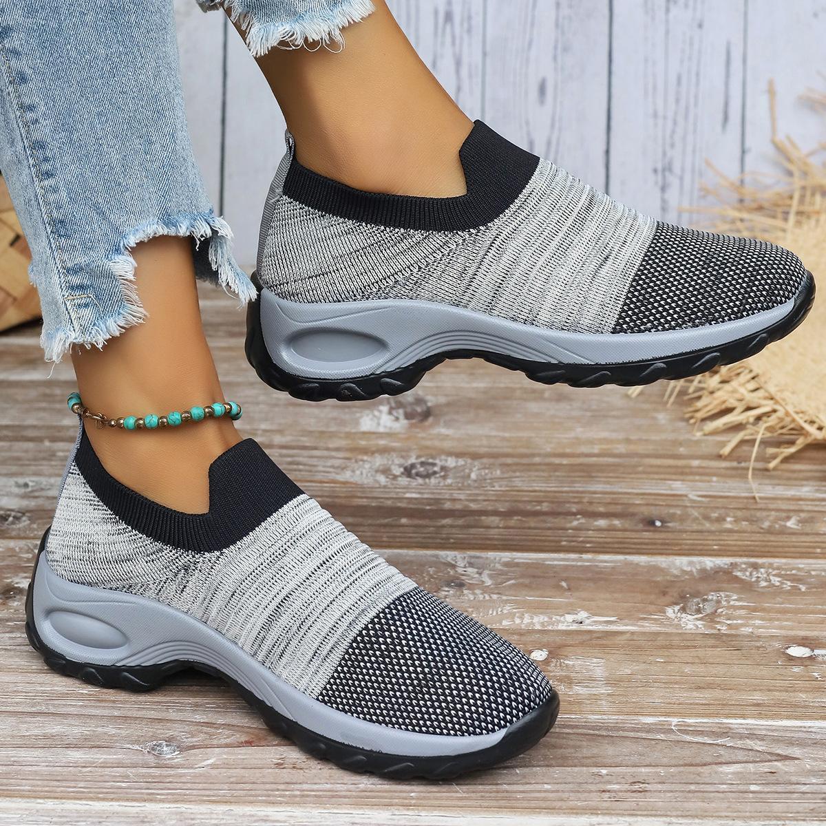 

Large size fly-woven casual sports single shoes women s 2025 new foot-fitting foreign trade socks type one-pedal flat shoes 42 серый