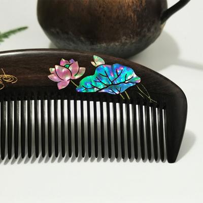 Mother of Pearl Inlay Art Natural Sandalwood Comb Natural Wood Structure Fine Tooth Hair Comb Anti-Static Scalp Massage Gift