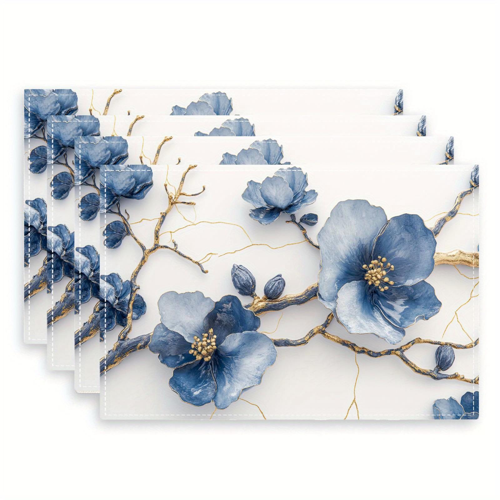 

4pcs/1 Set Linen Placemats, Floral Placemats, Table Decorations, Party Catering Decorations, Holiday Placemats, 12x18 Inch Linen Placemats, Home 1pcs