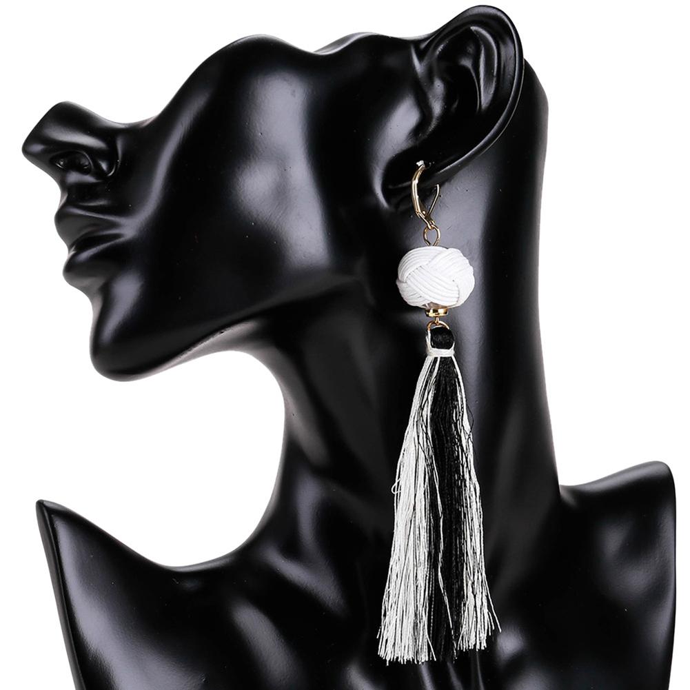 

BOHO Braided Rope Knot Long Tassel Earrings Vintage Handmade Drop Earrings Women Ethnic Jewelry Black white #1