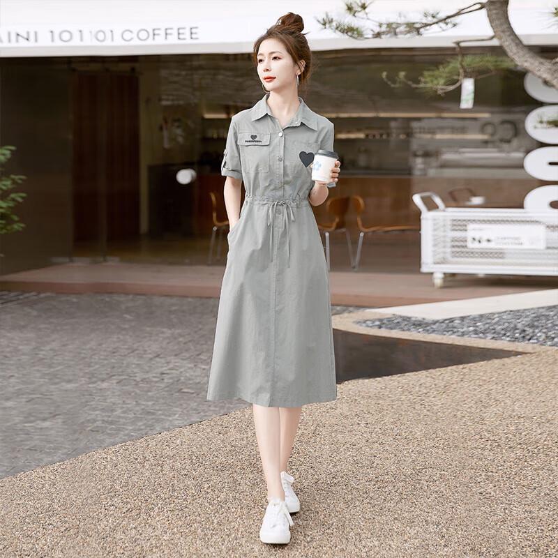 Sibaishe 2026 Summer Women s Polo Neck A-Line Shirt Dress S