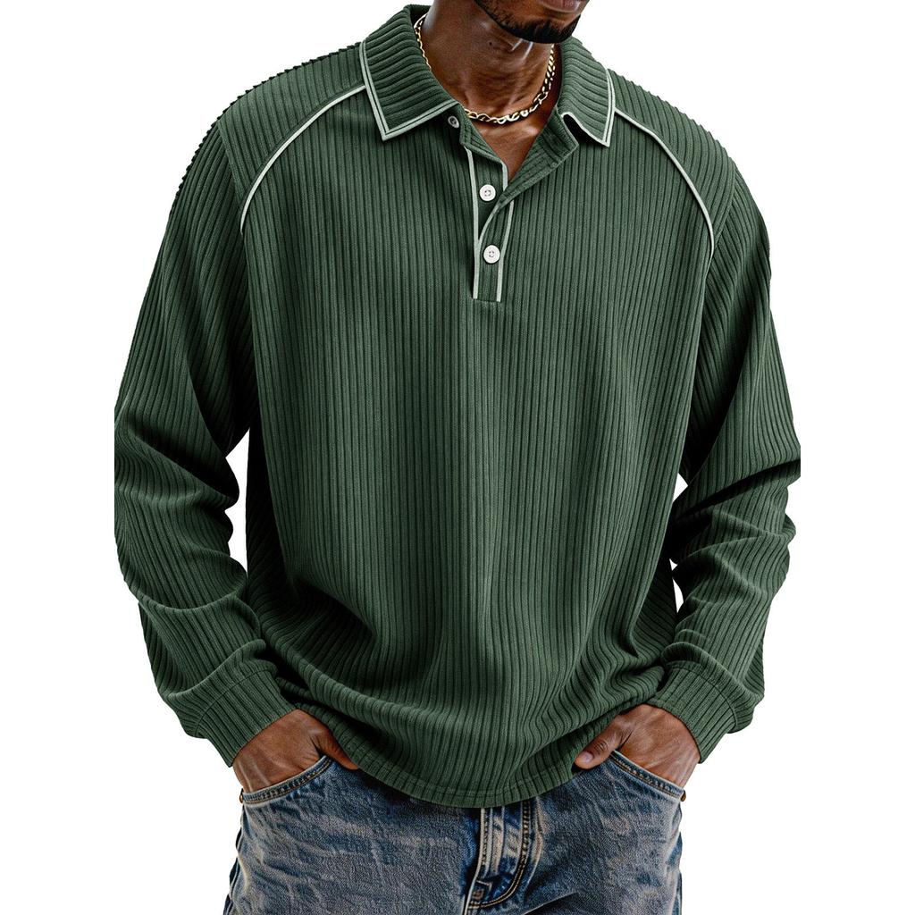 Men's Single-Breasted Lapel Long-Sleeved Casual Comfortable Long-Sleeved Top