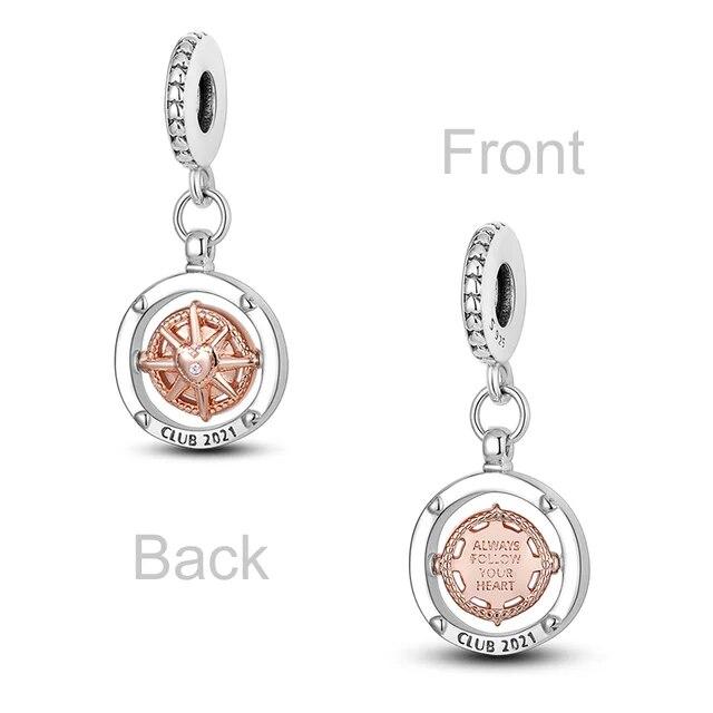 Följ Hjärta Kompass Dinglar Berlocker Pärlor Hänge 925 Silver Fit Armband Armband Diy För smyckestillverkning