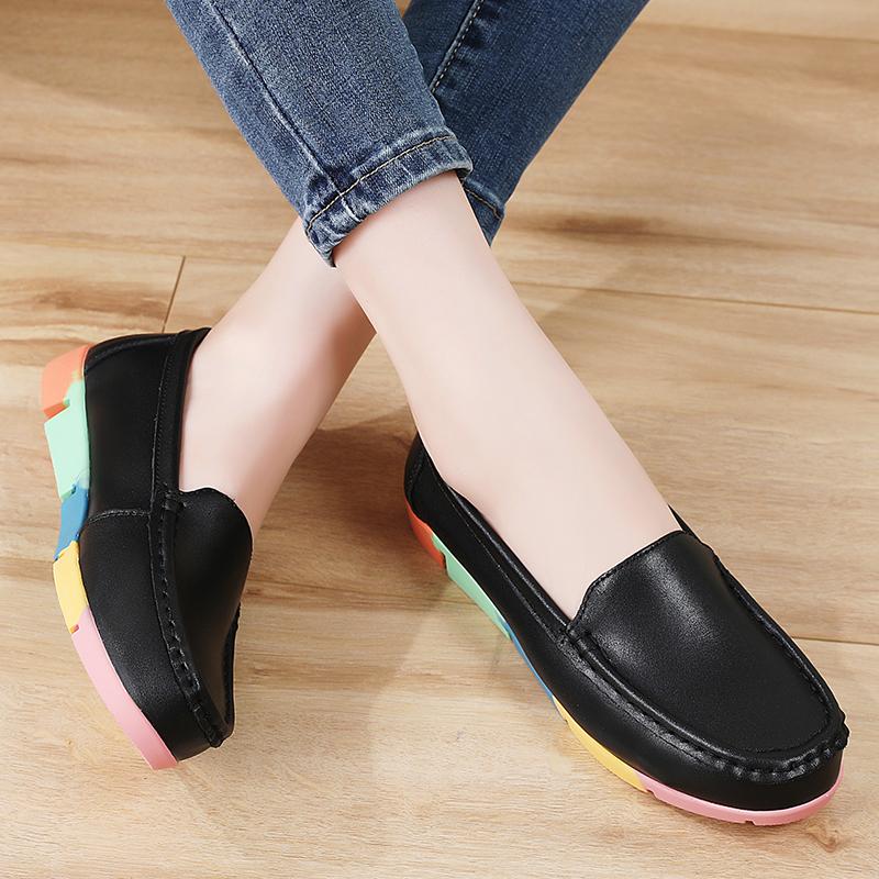 Women’s Moccasins Summer Loafers White Leather Driving Flats Casual Slip on Soft Nurse Shoes Black Walking Shoes