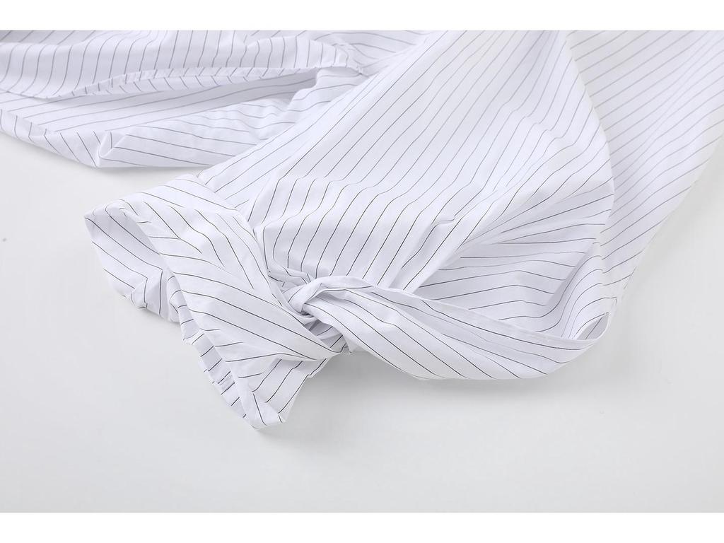 In Stock: 2026 Spring Fashionable Versatile Bud Sleeves Cotton Striped Shirt Top for Women