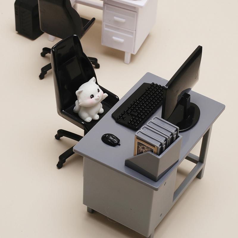 1 Set 1/12 Scale Dollhouse Miniature Furniture Kit With Computer Keyboard Desk Chair Miniature Scene Model Home Study Room Decor