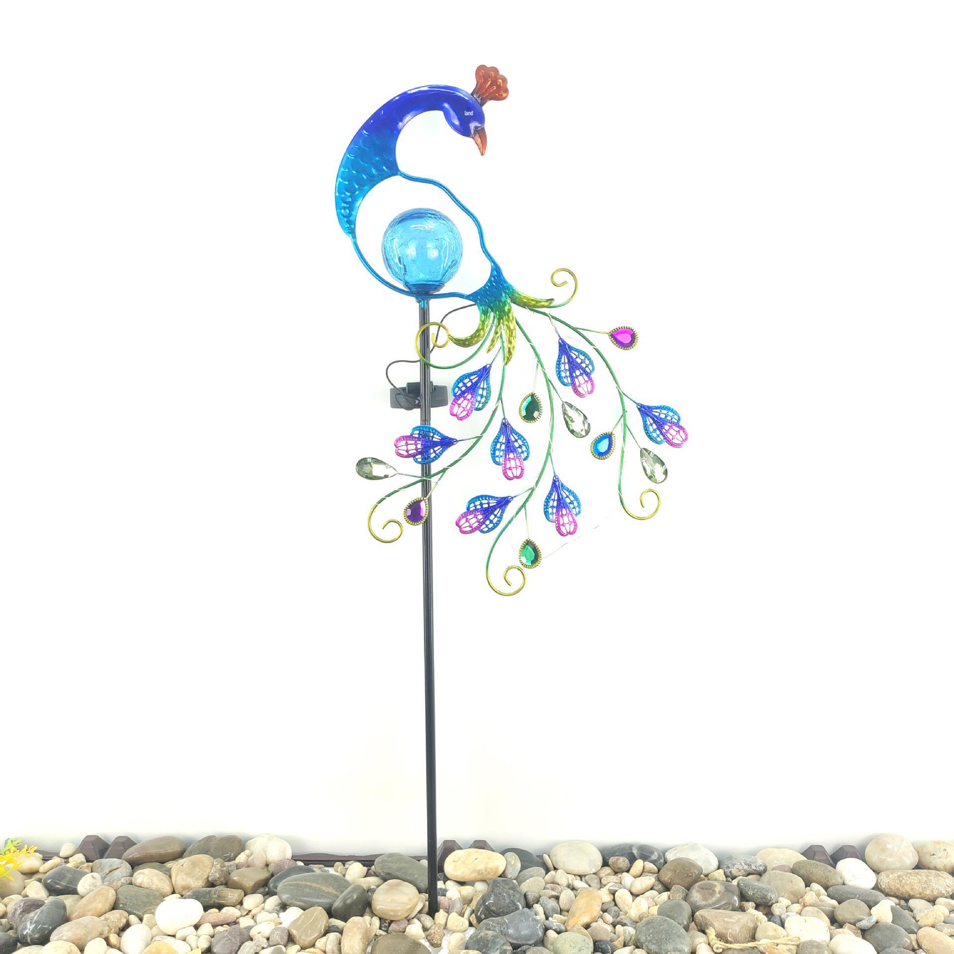 

Садовый светильник в виде павлиньего пера на солнечной батарее - Кованое железо, Дизайн с треснувшим шаром, Декор для двора фиолетовый