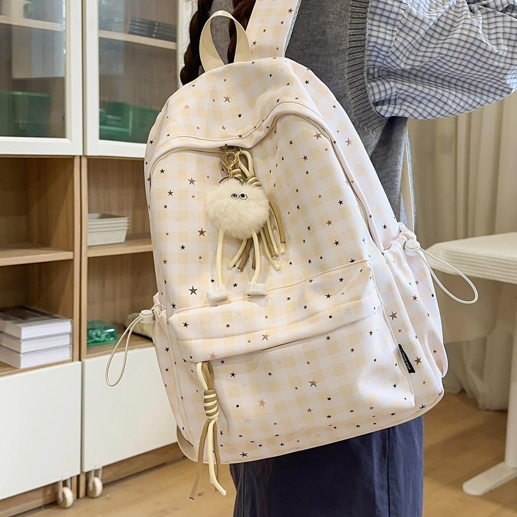 Schoolbag Backpack Schoolbag Niche Cute Fresh High Value Plaid Literature and Art Junior High School Students Large Capacity Casual Backpack