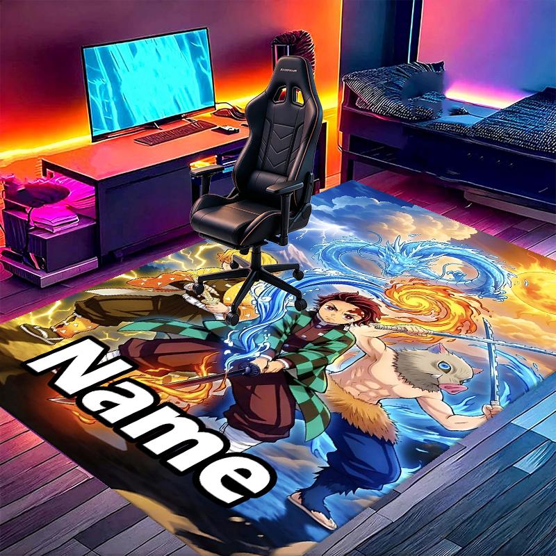 Custom Name Personalized Demon Slayer Print Carpet, Versatile Home Decor Rug, for Playroom, Apartment, Balcony, Entryway, Hallway Gift