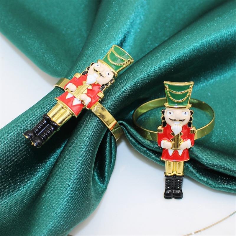 Elegant Holiday Dinner Napkin Rings Nutcrackers Design Alloy Metal Christmas Decors Elegant Alloy Napkin Holders