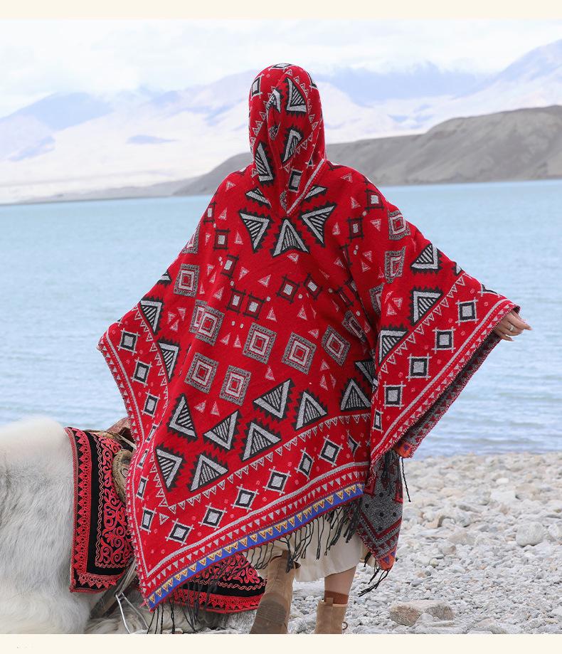 Yunnan Dali Ethnic Style Women's Warm Hooded Scarf Cloak