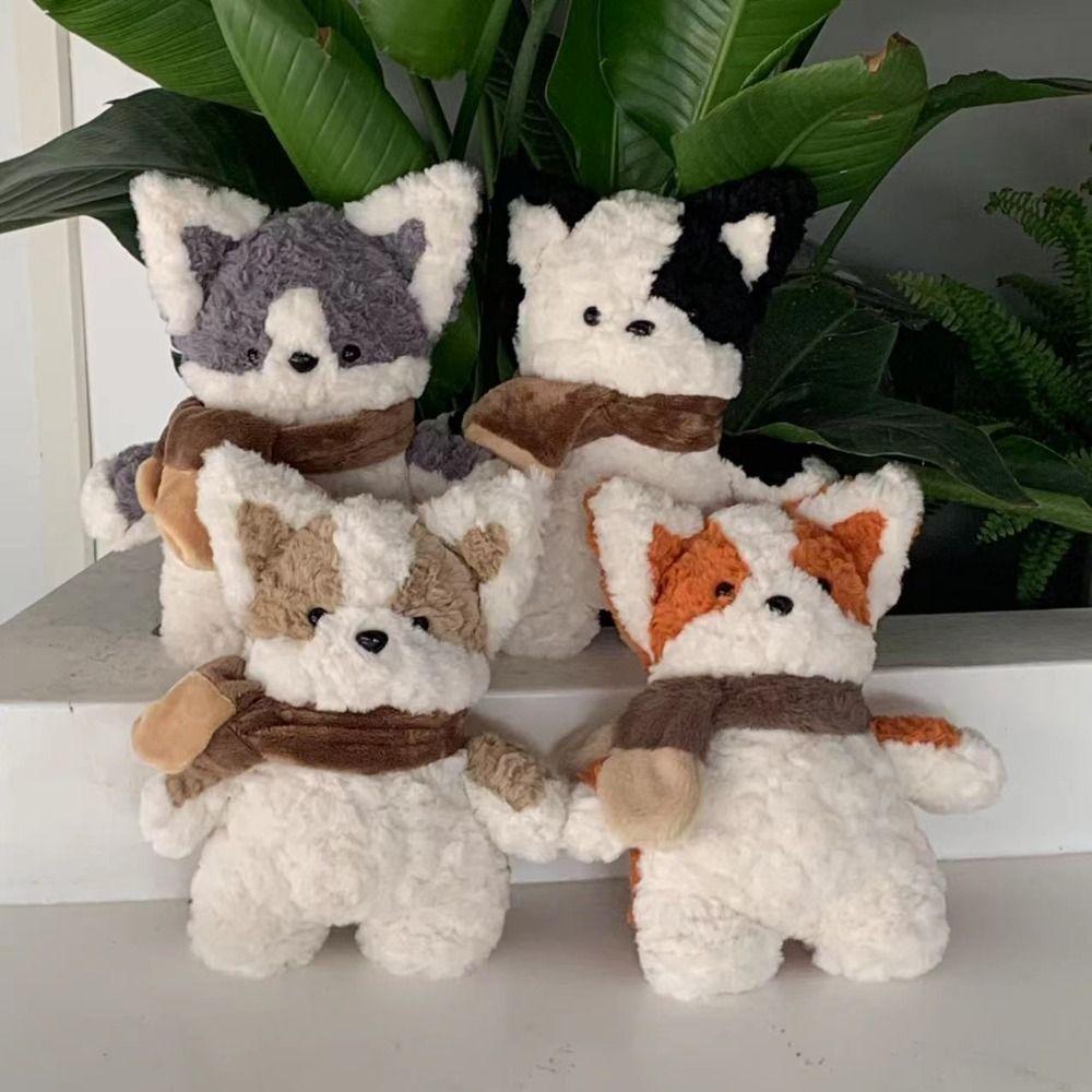 

Variegated Stuffed Scarf Puppy Dog Big Ear Cartoon Corgi Dog Doll Home Decor