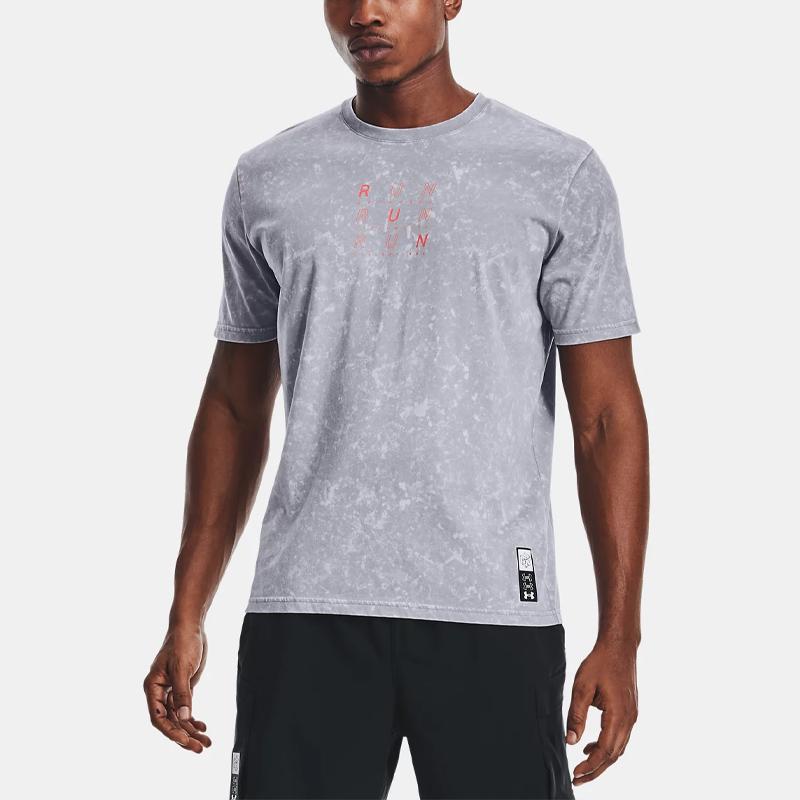 Under Armour Geometric Letter Print Breathable Running Training T-Shirt Men Tops Steel 1361643-035