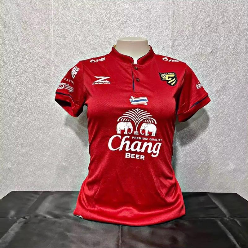 THAILAND National Women Football Soccer Training JERSEY CHEER Fan Quick Dry Shirt Mandarin Collar Short Sleeve Uniform Elephant Logo Sport
