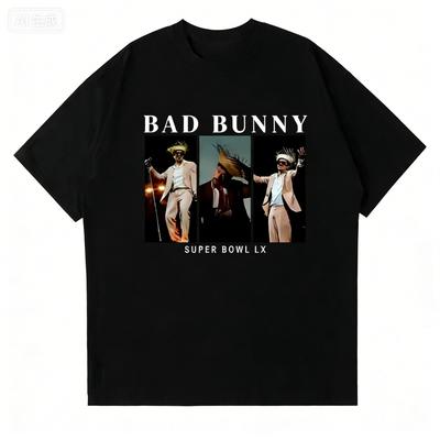 Rapper Bad Bunny Super 2026 Springsummer Graphics Print T Shirt Men Women Harajuku Vintage Streetwear Unisex Pure Cotton Tops